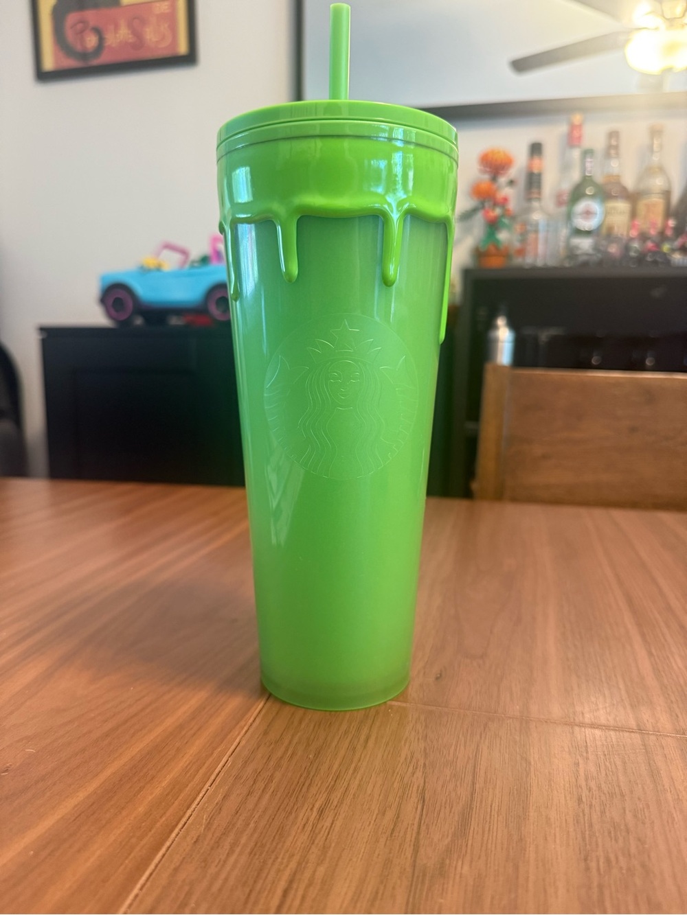 Starbucks Lime Green Slime Drip Tumbler with Straw